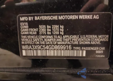 2016 BMW 335I Gran Turismo xDrive z USA, uszkodzony, nr VIN WBA3X9C54GD869916